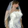 1 Tier Bridal Mantilla Veil Diamond (Off) White Fingertip Lace Edge Crystals view 2