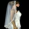 1 Tier Bridal Mantilla Veil Diamond (Off) White Fingertip Lace Edge Crystals view 3