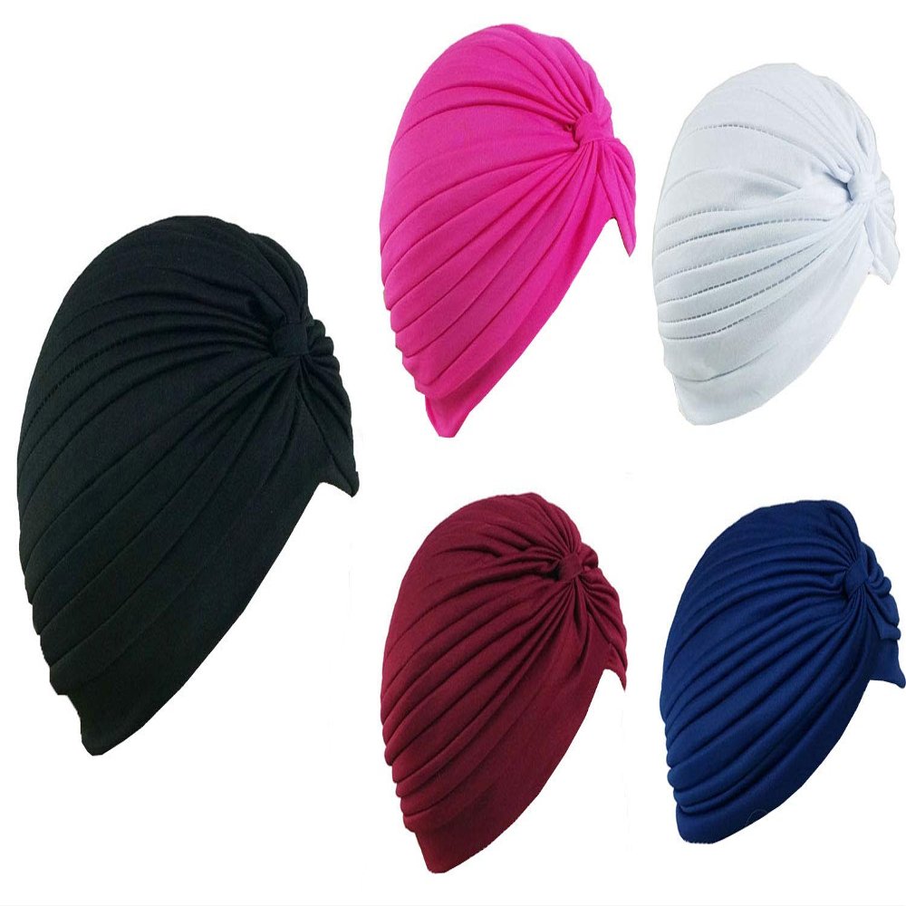 5 Women Stretchy Turban Chemo Cap Bennie Head Wrap Headwear (5 REG)