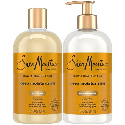 SheaMoisture Shampoo & Conditioner Set, Deep Moisturizing with Raw Shea Butter, Sea Kelp & Argan Oil for Coily & Curly Hair, 13 Oz Ea