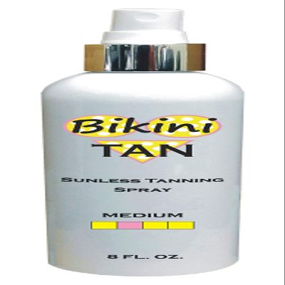 BIKINI TAN - Sunless Self Tanning Spray (Pump) - MEDIUM - 8 oz + INCLUDES: Applicator Mitt, Application Gloves and Best Fake Tanner Lotion Mousse Sample  Gorgeous, Natural Looking Tan Lasts 7 Days