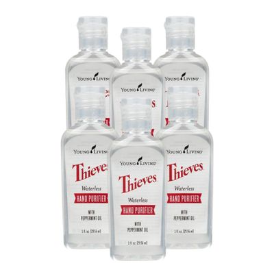 Young Living Thieves Waterless Hand Purifier with Peppermint Oil - Effective cleanser for the Whole Family - Promotes Good Hygiene with Soft Hands - 1oz x 6 Pack