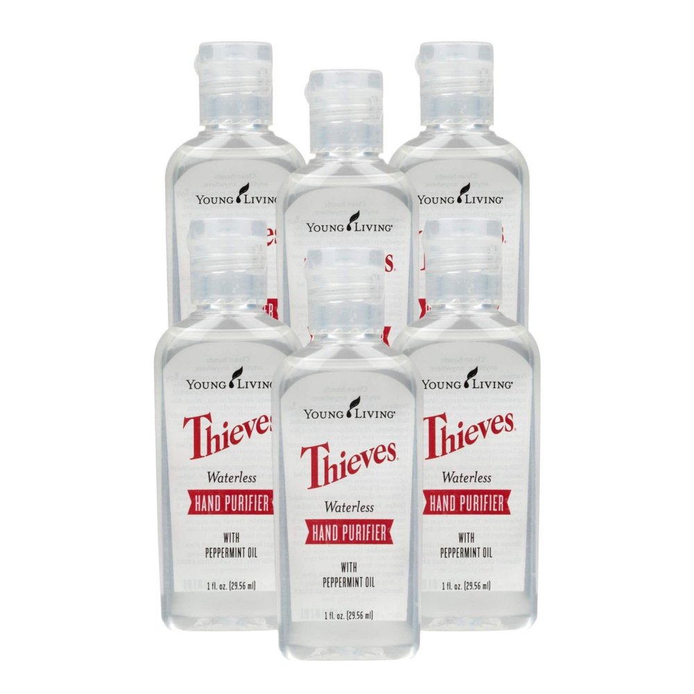 Young Living Thieves Waterless Hand Purifier with Peppermint Oil - Effective cleanser for the Whole Family - Promotes Good Hygiene with Soft Hands - 1oz x 6 Pack