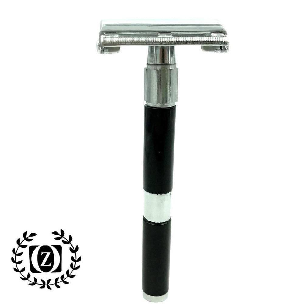 4" LONG HANDLE DE BUTTERFLY OPENING SAFETY RAZOR FOR HIM + 10 BLADES BLACK