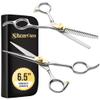 ShearGuru Professional Barber Kit/Salon Haircut Scissors Cutting Set - 6.5"-Straight Edge Razor Sharp Barber Scissors + Texturizing Thinning Shears Styling Hair for Women Men view 1