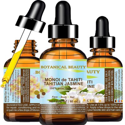 Botanical Beauty MONOI de TAHITI TAHITIAN JASMINE OIL Natural PURE BOTANICALS. 2 Fl.oz.- 60 ml. For Skin, Hair and Nail Care.