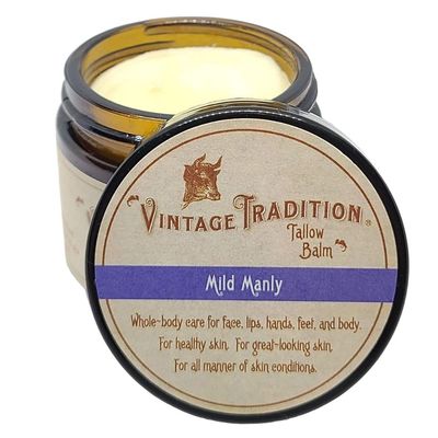 Vintage Tradition Beef Tallow All Purpose Balm - Healing, Hydrating Mens Skin Care Salve Replaces Body Lotion, Hand Cream, More - Essential Oil, Olive Oil, and Grass-Fed Tallow, 2 fl. oz.