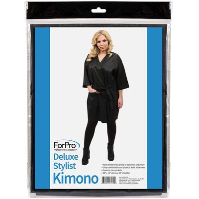 ForPro Deluxe Stylist Kimono, Black, Ultra-Comfortable with Two Pockets, 38 L, 14 Sleeves, 28 Shoulder
