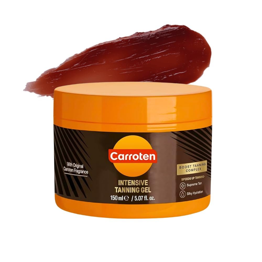 Carroten Intensive Tanning Gel | Browning Indoor/Outdoor Tan Accelerator | Non-Greasy, Water-Resistant with Carrot and Coconut Oil | Vitamin A & E For Moisture & Hydration | Made in Greece | 5 Fl Oz