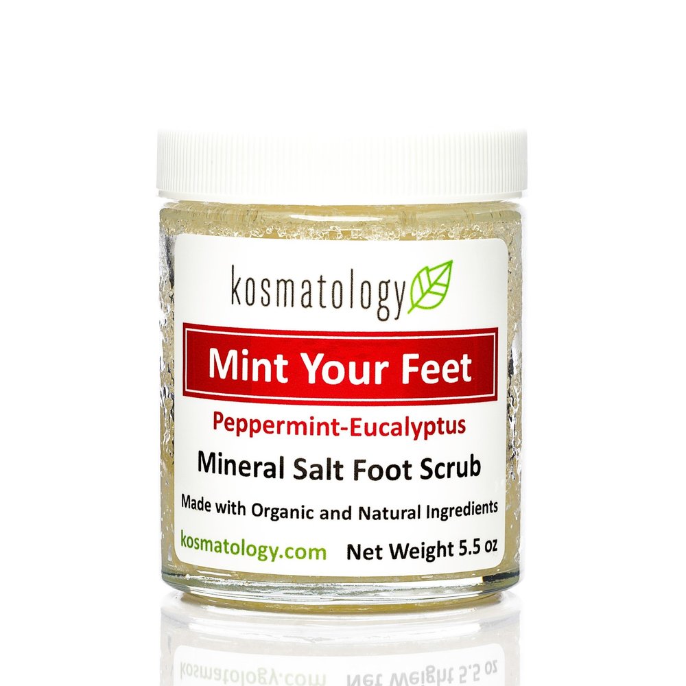 Kosmatology Mint Your Feet Mineral Foot Scrub  Peppermint Eucalyptus Exfoliating Scrub with Dead Sea Salt & Organic Oils | Softens Rough Feet & Heels | Non-Toxic, Vegan, Cruelty-Free  5.5 oz