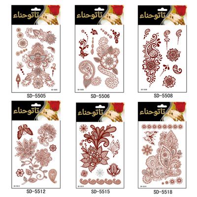 AHIER Temporary Tattoos for Women, 6 Sheets Henna Stickers, Waterproof Red Henna Tattoo Stickers for Women