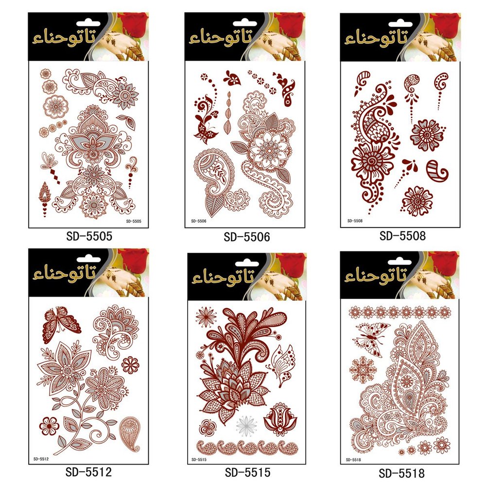 AHIER Temporary Tattoos for Women, 6 Sheets Henna Stickers, Waterproof Red Henna Tattoo Stickers for Women