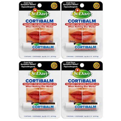 Dr. Dan's Cortibalm - 4 Pack - for Dry Cracked Lips - Healing Lip Balm for Severely Chapped Lips - Designed for Men, Women and Children