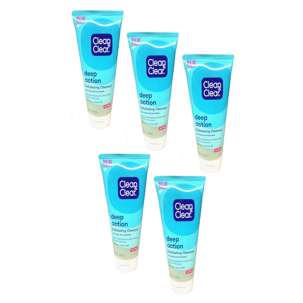 CLEAN & CLEAR Deep Action Exfoliating Scrub Oil-Free 5 oz (Pack of 5)