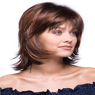 Bailey Wig Color Mochaccino - Rene of Paris Wigs 6.5" Mid Length Layered Shag Wispy Bangs Synthetic Open Weft Cap Bundle w/Comb, MaxWigs Hairloss Booklet