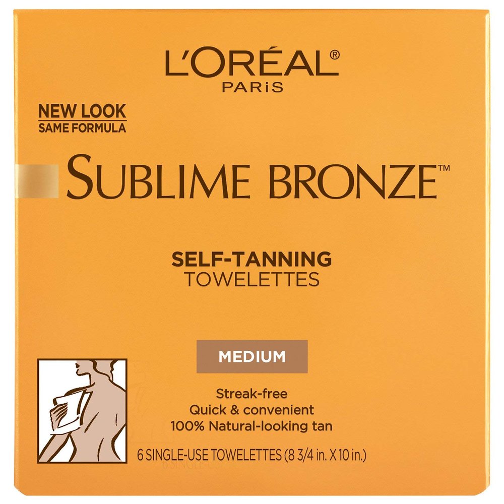 L'Oreal SUBLIME BRONZE Self-Tanning Towelettes For Body Medium Natural Tan 6 Each (Pack of 3)