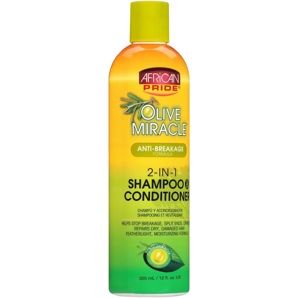 African Pride Olive Miracle 2-in-1 Shampoo & Conditioner 12 oz (Pack of 2)