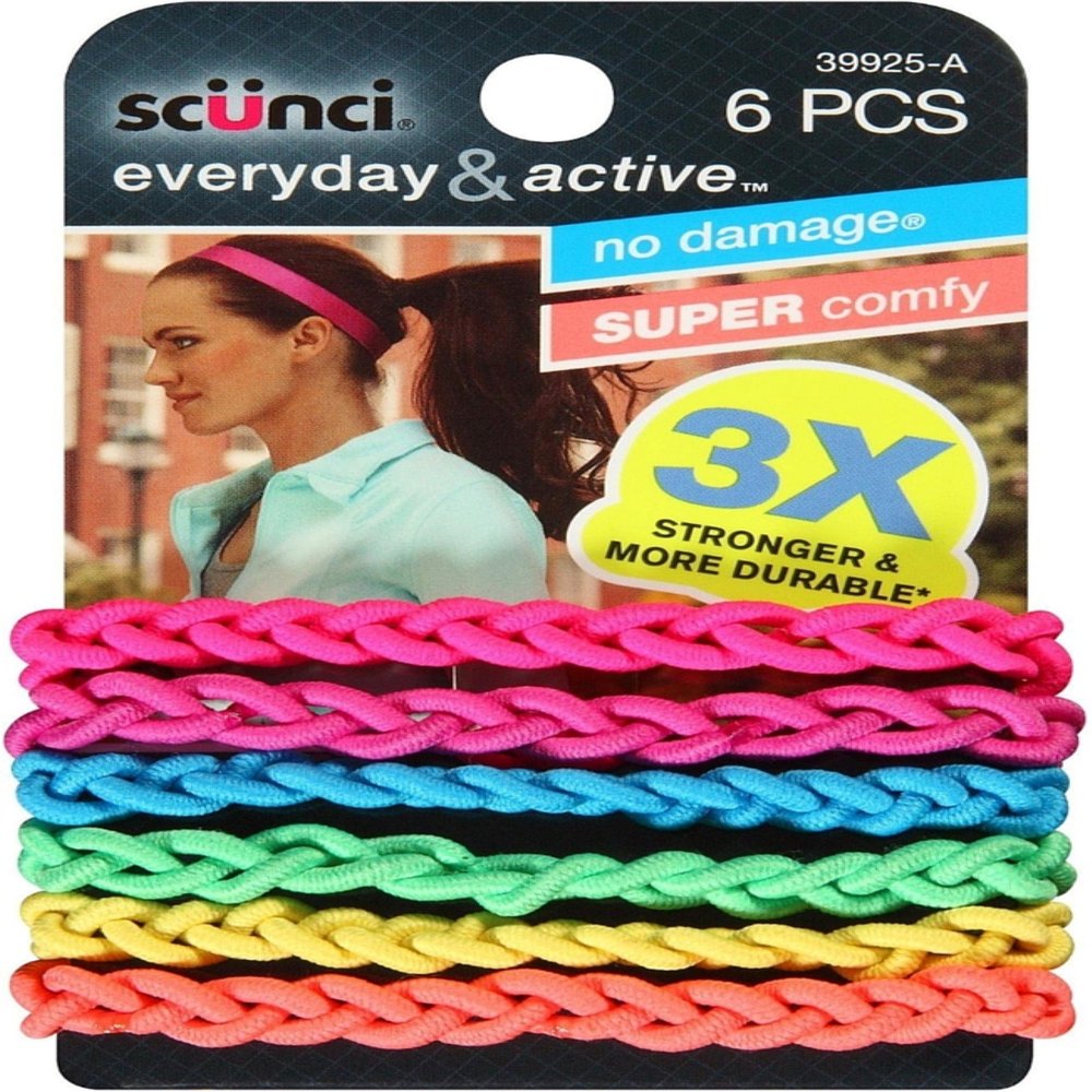 scunci Everyday & Active Strand Elastics, Assorted Colors 6 ea (Pack of 10)