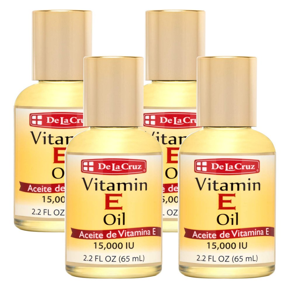 De La Cruz Vitamin E Oil, Vitamin E Oil with Safflower for Skin, Hair, Face and Body, 2.2 FL. OZ. (4 Bottles)