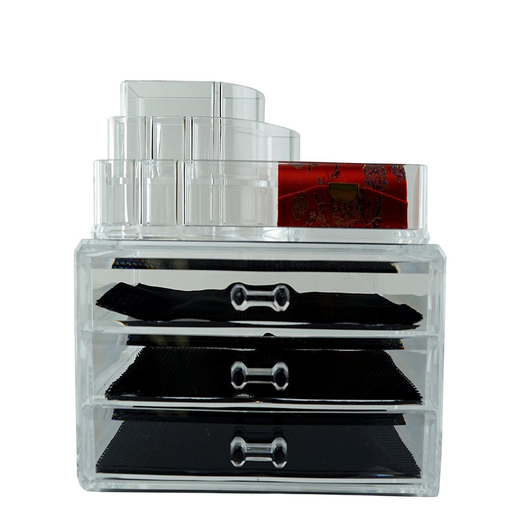 6goodeals Acrylic Cosmetic Make Up Organizer & Jewelry Storage 2 Pieces Display Set Free Lipstick Case