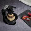 Classic DE Razor Double Edge Safety Razor Butterfly TTO Shaving Razor with Black Acrylic Stand and Bristle Shaving Brush Mini Soap Bowl 10 Blades Wet Shaving Gift Set for Men w/Cleaning Brush view 2