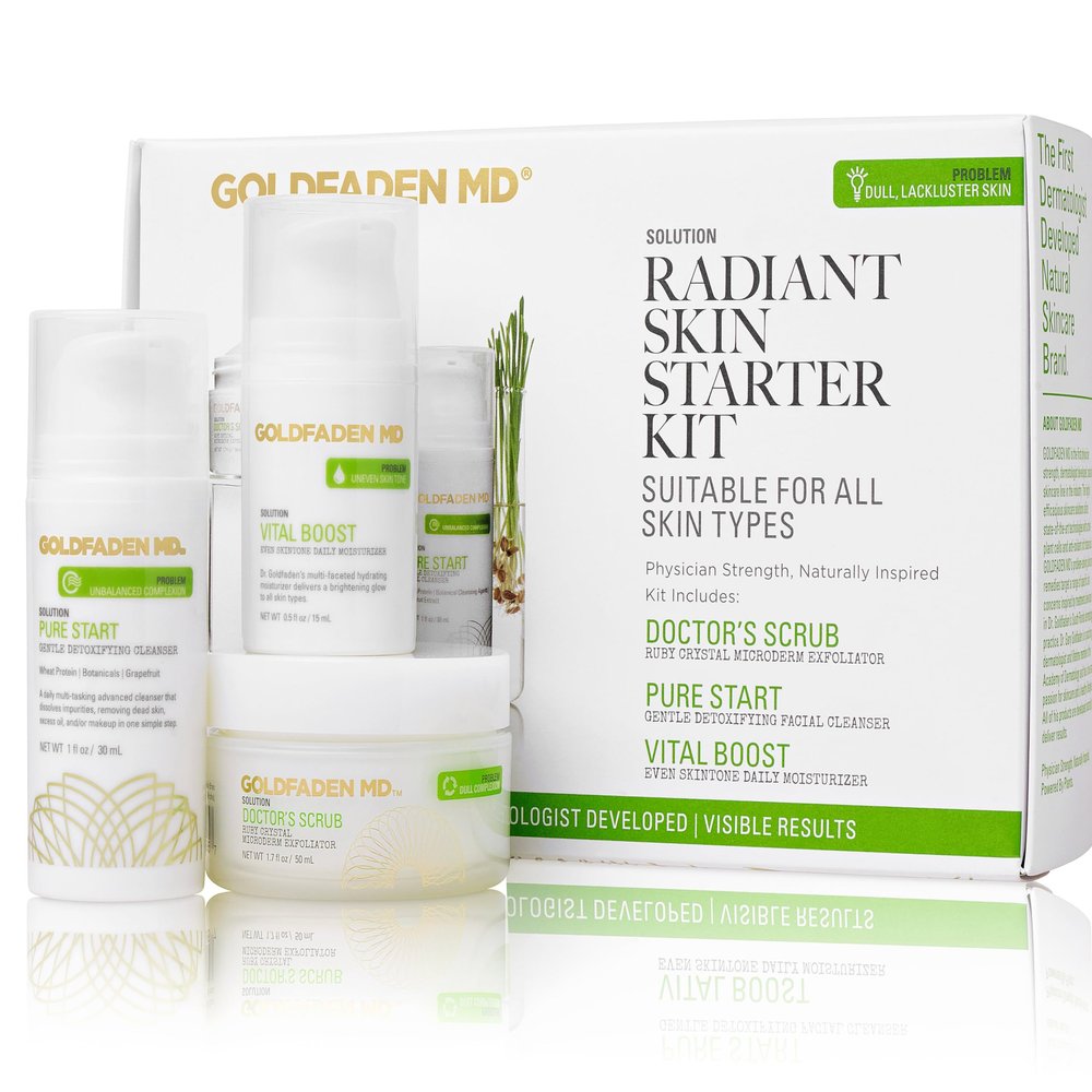 GOLDFADEN MD Radiant Skin Starter Kit | Complete Skin Care Regime including Exfoliator, Cleanser & Daily Moisturizer | 3 Pc. Set