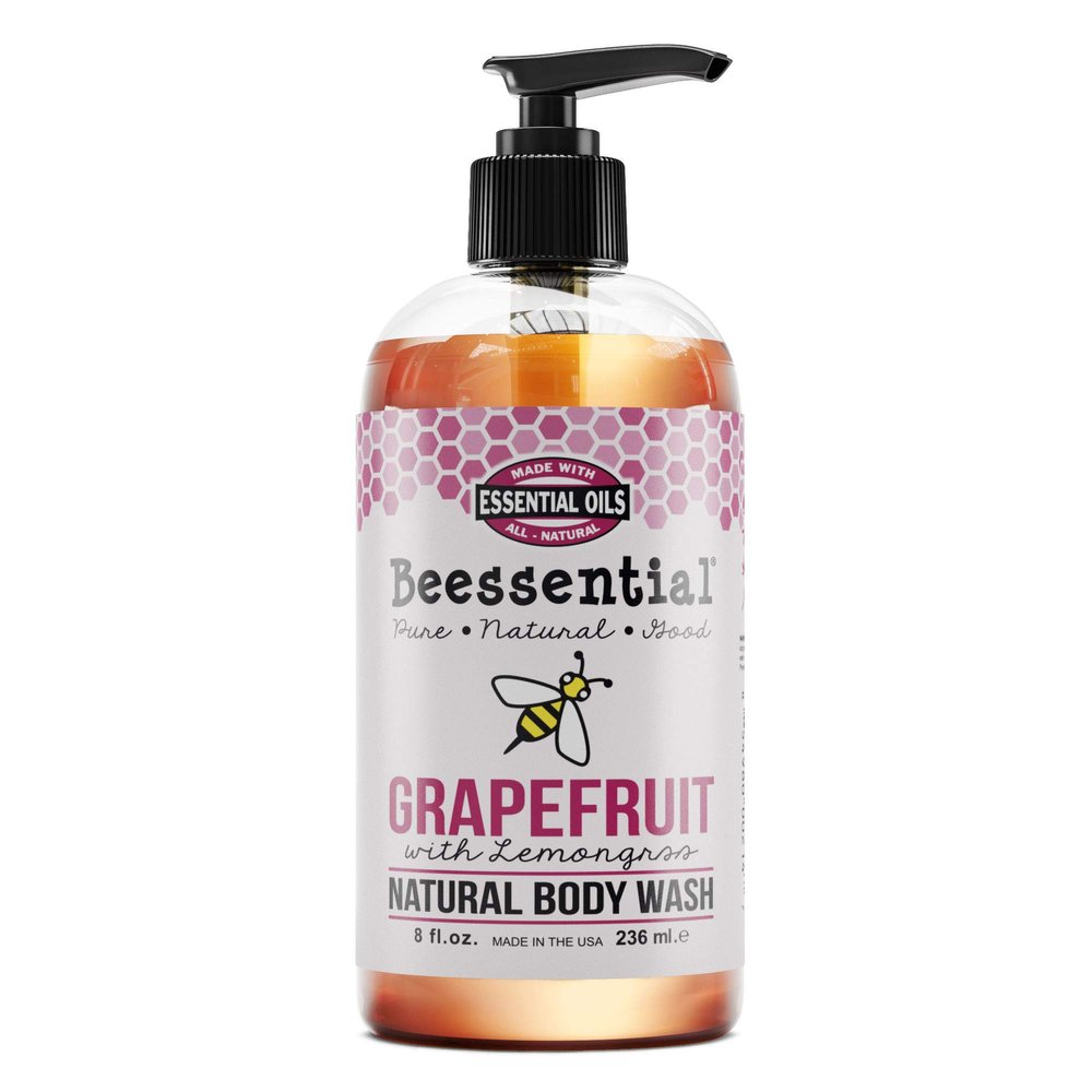 Beessential Natural Body Wash, Grapefruit & Lemongrass | Sulfate-Free Bath and Shower Gel with Essential Oils for Men & Women, 8 oz