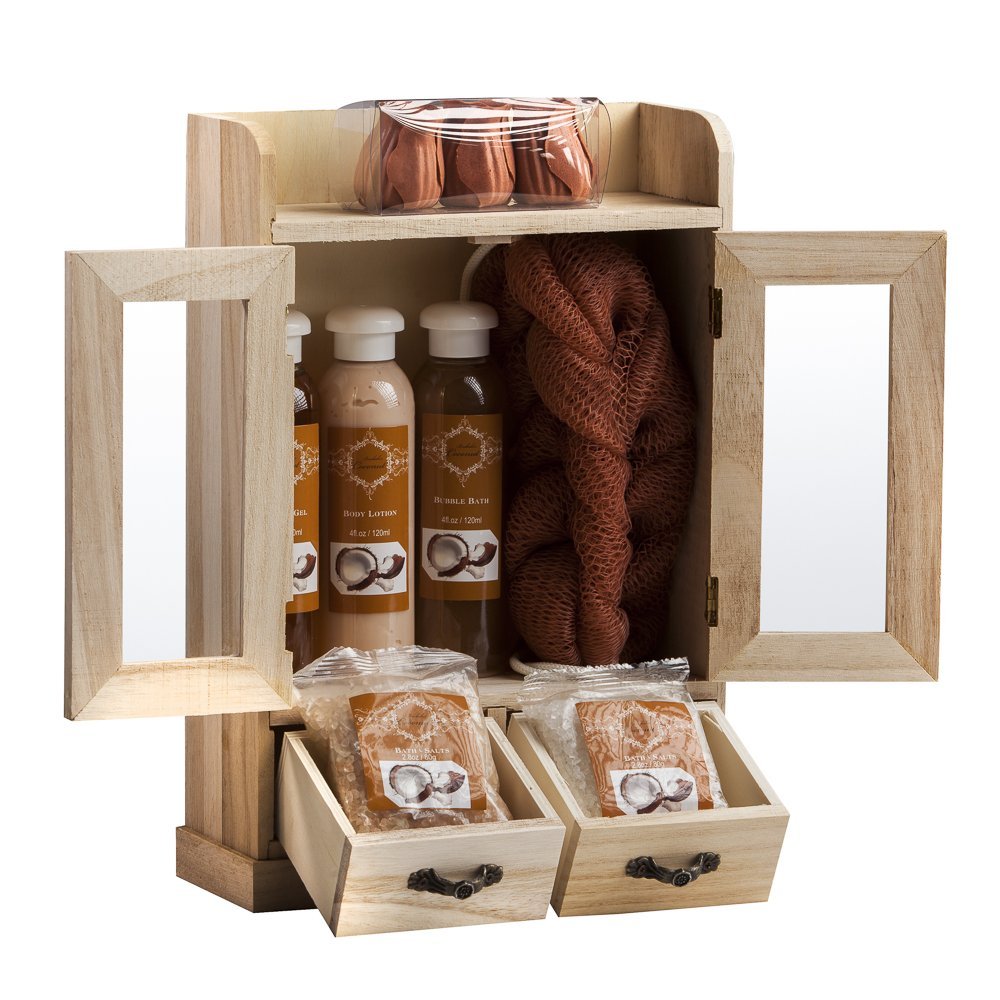 Brubaker Cosmetics 10 Pcs Beauty Gift Set Women Wooden Cabinet Coconut