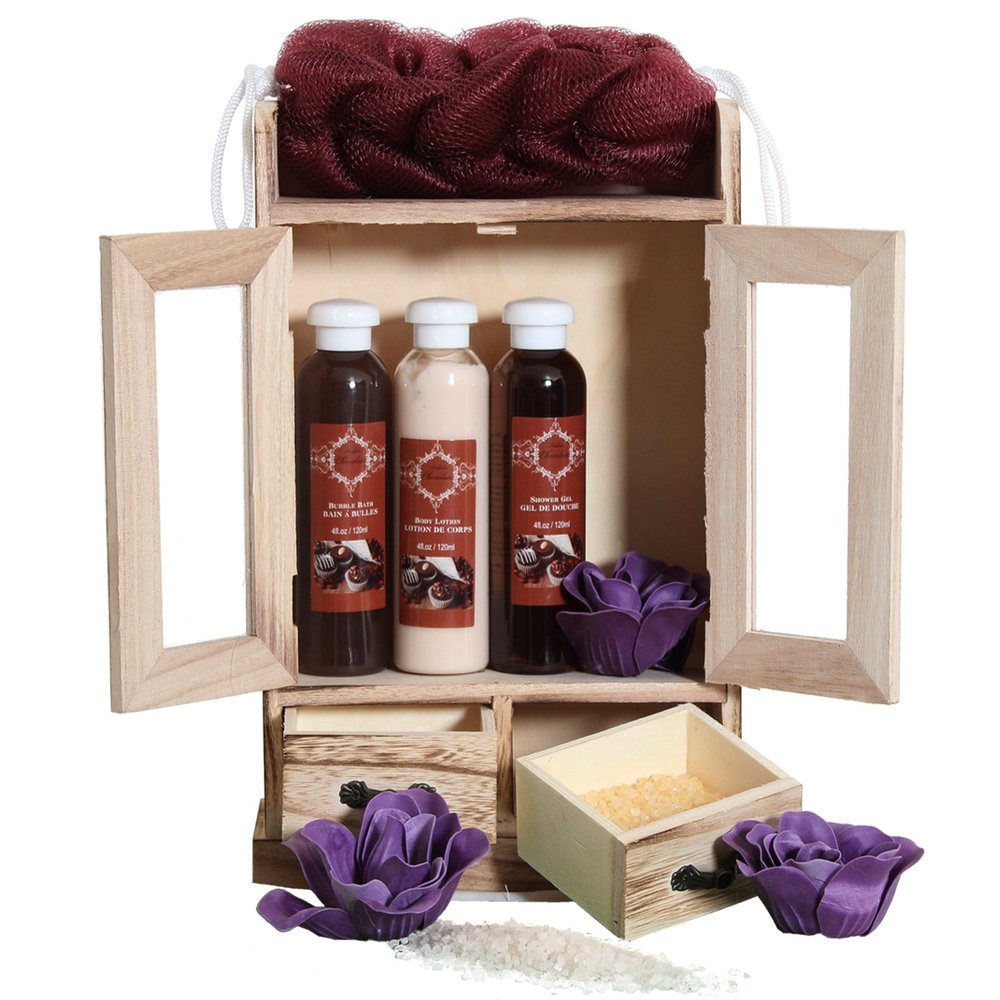 Brubaker Cosmetics 10 Pcs Beauty Gift Set Women Wooden Cabinet Chocolate