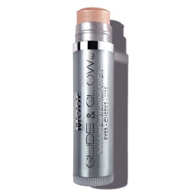 MODE Glide & Glow 3 in 1 Highlighter Creamy Color Makeup Blush Stick, Long Wear Glowing Radiance Eyes, Cheeks, Lips, Nourishing Natural Skincare, Vegan  GLIMMER  Lustrous Light Golden Peach .15 oz