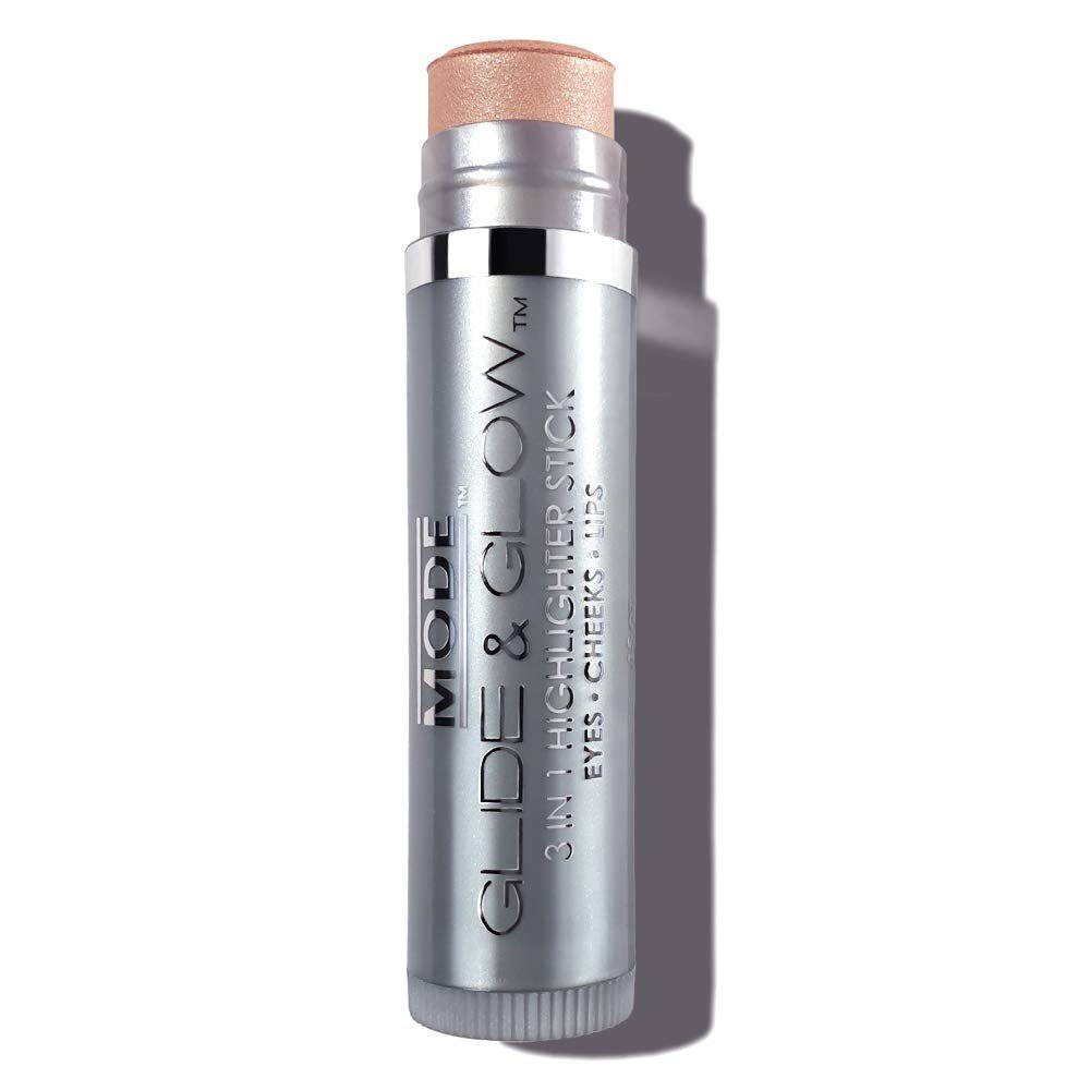 MODE Glide & Glow 3 in 1 Highlighter Creamy Color Makeup Blush Stick, Long Wear Glowing Radiance Eyes, Cheeks, Lips, Nourishing Natural Skincare, Vegan GLIMMER Lustrous Light Golden Peach .15 oz