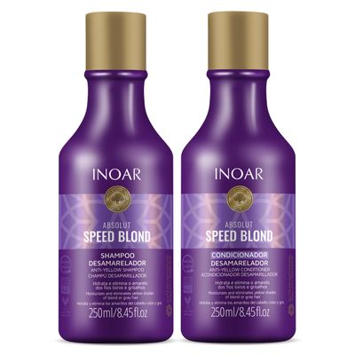 Inoar Absolut Speed Blond Shampoo & Conditioner Kit with Argan Oil for Blonde, Silver & Gray Hair with Tone Neutralization & Hydration, 8.45 fl.oz