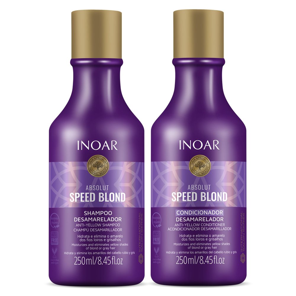 Inoar Absolut Speed Blond Shampoo & Conditioner Kit with Argan Oil for Blonde, Silver & Gray Hair with Tone Neutralization & Hydration, 8.45 fl.oz
