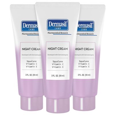 Dermasil Night Cream 3-Pack  Anti-Aging Face Moisturizer with Squalane, Hyaluronic Acid, Vitamin C, and Vitamin E, 2 Oz Ea