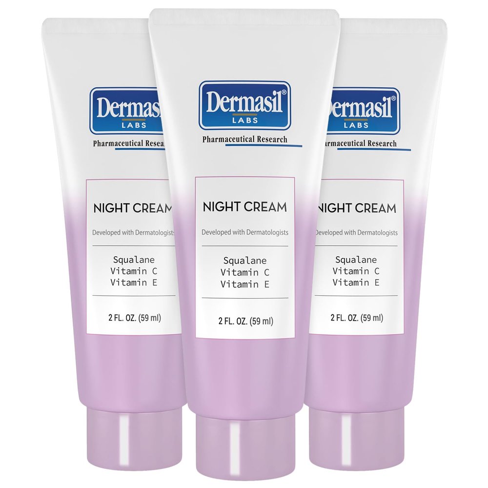 Dermasil Night Cream 3-Pack  Anti-Aging Face Moisturizer with Squalane, Hyaluronic Acid, Vitamin C, and Vitamin E, 2 Oz Ea