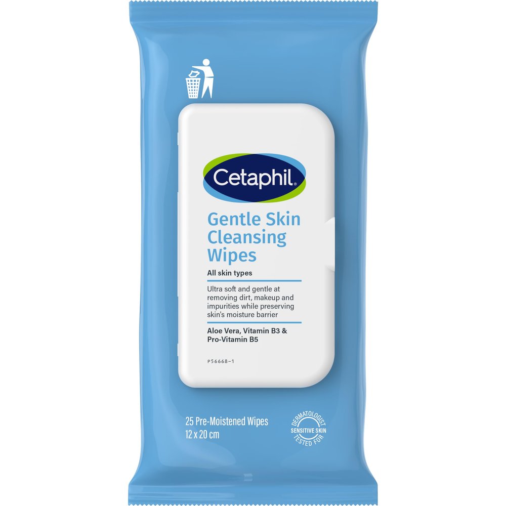 Cetaphil Face and Body Wipes, Gentle Skin Cleansing Cloths, 25 Count, Pack of 3, for Dry, Sensitive Skin, Flip Top Closure, Great for the Gym, Travel, in the Car, Hypoallergenic, Fragrance Free