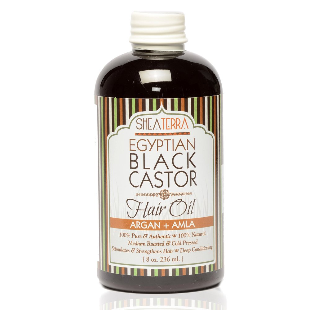 Shea Terra Organics 100 Percent Pure Egyptian Black Castor Extra Virgin Oil Argan and Amla | All-Natural Strengthening and Conditioning Hair Oil for Healthy Hair Growth and Scalp 8 oz