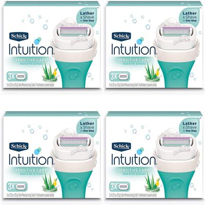 Schick Intuition Pure Nourishment Womens Razor Refills with Coconut Milk and Almond Oil, 3 Count (Pack of 4)