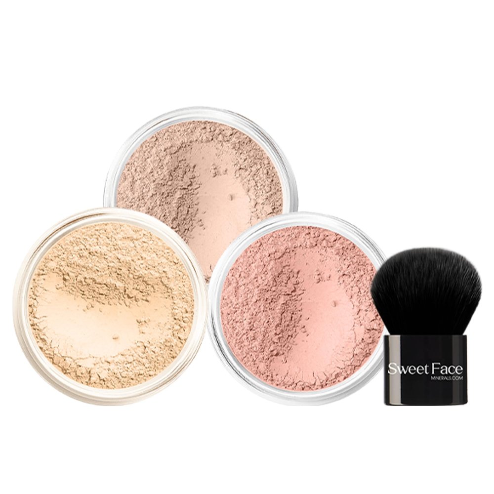 4pc (LIGHT) KIT w/KABUKI BRUSH Mineral Makeup Matte Loose Powder Foundation Concealer Blush Long Lasting Bare Face Cosmetics