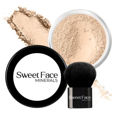 2pc FOUNDATION with KABUKI BRUSH Mineral Makeup (FAIR 2) Matte Loose Powder Bare Face Cosmetics Full Coverage Long Lasting All Skin Types SPF 18