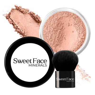 2pc FOUNDATION with KABUKI BRUSH Mineral Makeup (LIGHT TAN) Matte Loose Powder Bare Face Cosmetics Full Coverage Long Lasting All Skin Types SPF 18