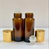 10ml [1/3 oz] EMPTY AMBER Glass Rollon Bottle with Plastic Roller & Aluminum Gold Caps [12 Pcs] view 2