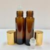 10ml [1/3 oz] EMPTY AMBER Glass Rollon Bottle with Plastic Roller & Aluminum Gold Caps [75 Pcs] view 1
