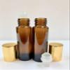 10ml [1/3 oz] EMPTY AMBER Glass Rollon Bottle with Plastic Roller & Aluminum Gold Caps [75 Pcs] view 2