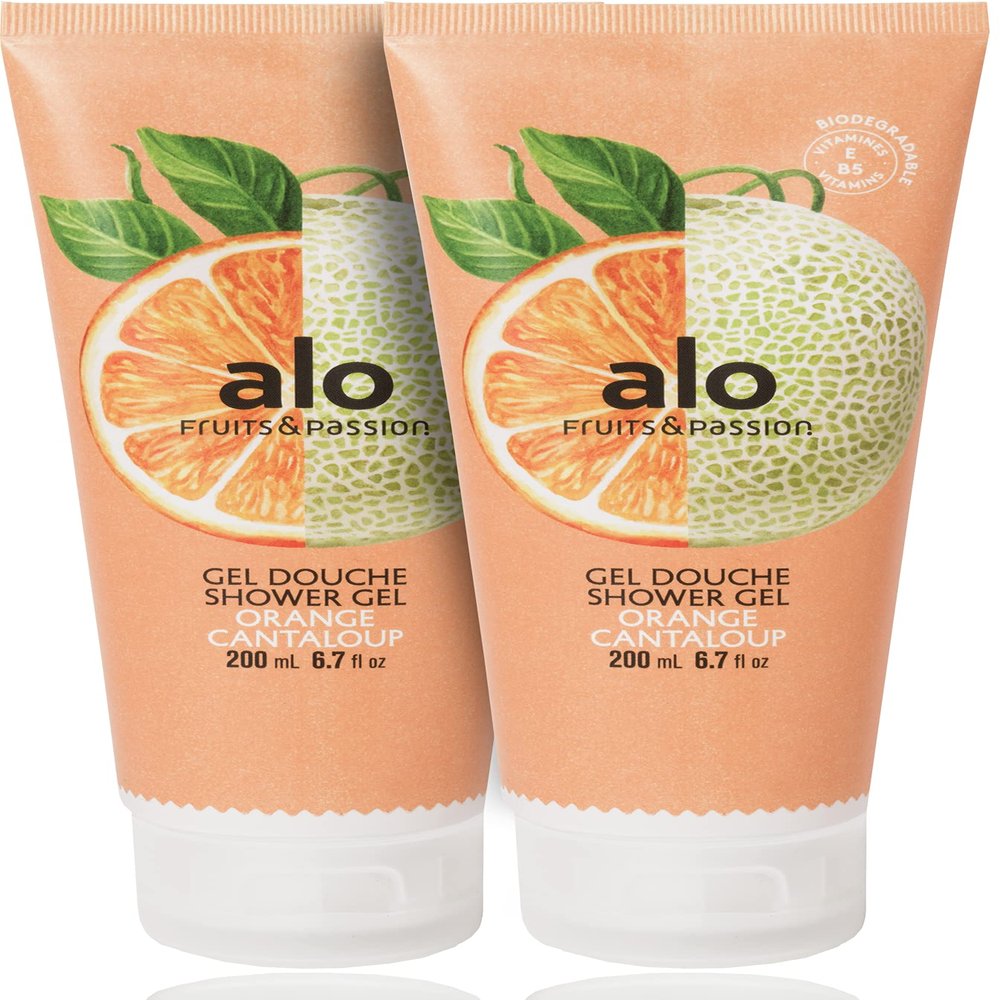 (FRUITS & PASSION) SHOWER GEL [ORANGE CANTALOUPE] 200ML 2 pcs Bundle, Shower Gel with vitamin E and Antioxidant product, biodegradable formula (200ML / 6.76 Fl. Oz) by ALO