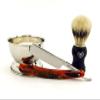 4 Pcs Cut Throat Straight Razor, Cup, Soap, Bristle Shaving Brush Set for Him view 1