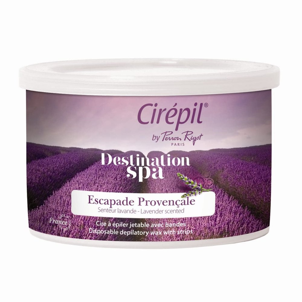 Cirepil - Destination SPA, Escale Provenale - 400g / 14.11 oz Wax Tin - Lavender Scent - Thin Gel Texture - Perfect for Large Areas & All Hair Types - Strips Needed