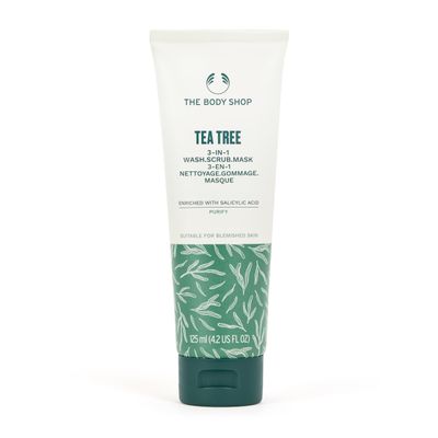 The Body Shop Tea Tree 3 in 1 Wash Scrub & Mask  Purifying Vegan Skincare For Oily, Blemished Skin  4.2 oz