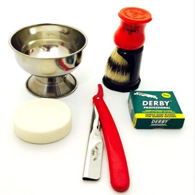 5 PC WET SHAVING SET- CUT THROAT RAZOR, CUP, BRUSH, SOAP & 100 BLADES Shaving Complete Set with Gift Box, 5 Piece, Chrome, Pure Badger Hair Shaving Brush & Manual Razor