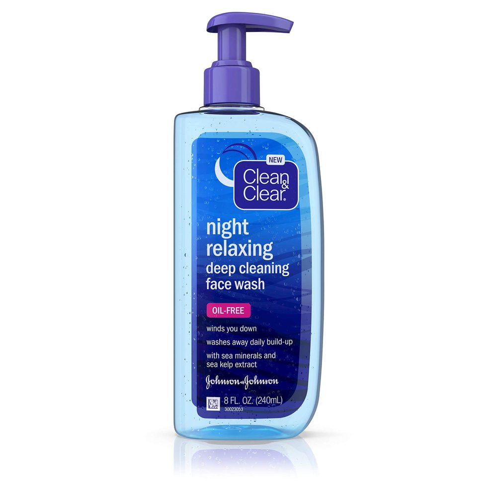 Clean & Clear Night Relaxing Oil-Free Deep Cleaning Face Wash with Deep Sea Minerals & Sea Kelp Extract, For All Skin Types, 8 fl. oz